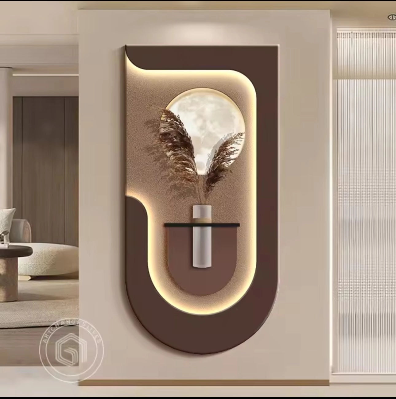 Lunar Pampas LED Wall Art Mocha Brown & Warm White Edition