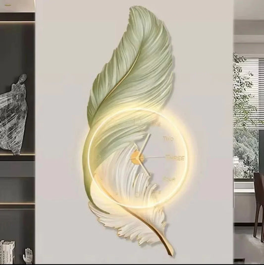 Feather Halo LED Wall Clock Sage Green & Ivory with Gold Accents