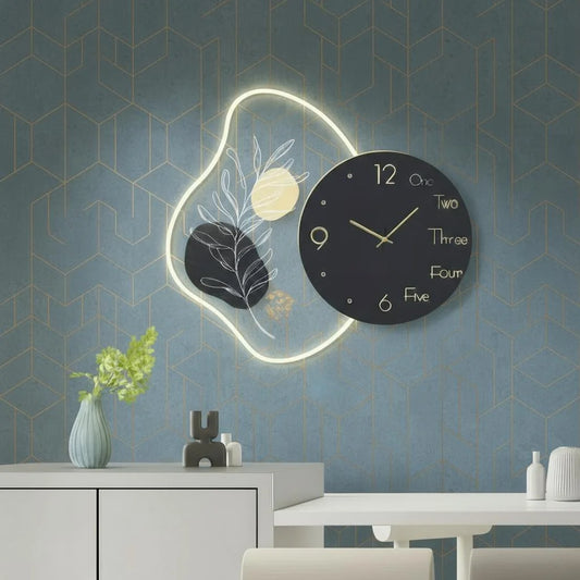 Abstract Glow LED Wall Clock Black, Gold & Cream Fusion