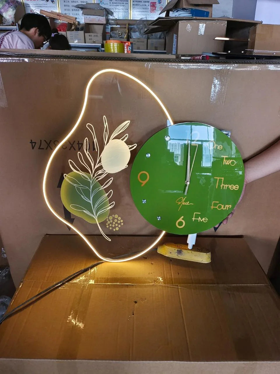 Abstract Glow LED Wall Clock Green & Gold Edition