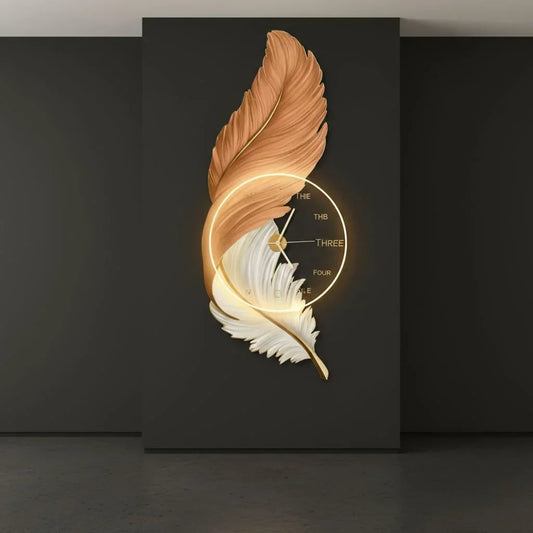 🕊️ Feather Halo LED Wall Clock in Gold & Ivory