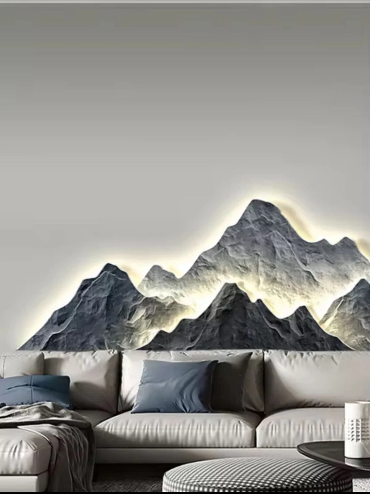 Moonlit Mountain LED Wall Sculpture Charcoal Grey with Warm Glow