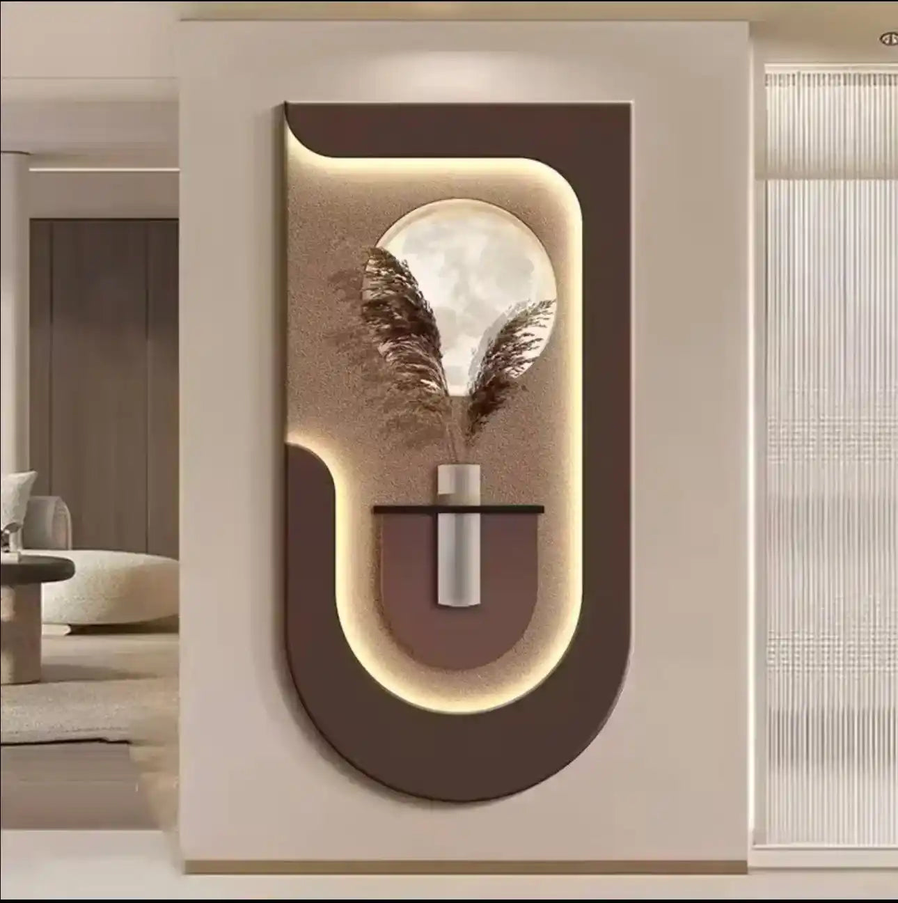 Lunar Pampas LED Wall Art-Light Brown