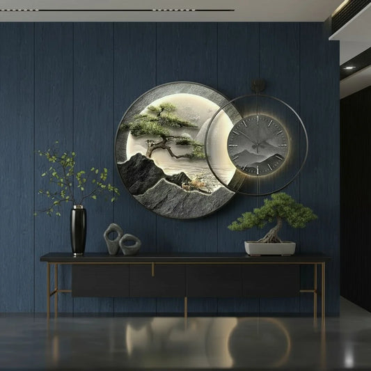Zen Horizon LED Wall Clock Stone Grey & Olive Green