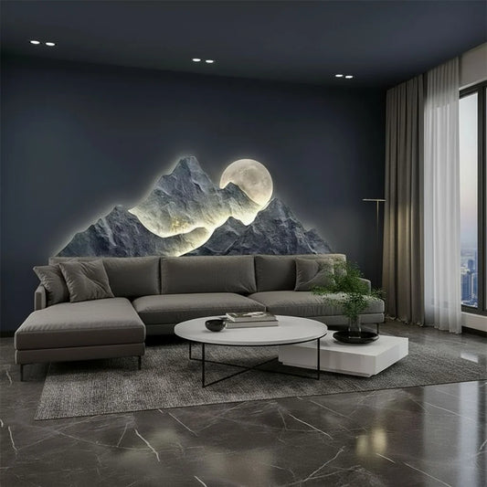 Moonlit Mountain LED Wall Sculpture Charcoal Grey with Warm Glow