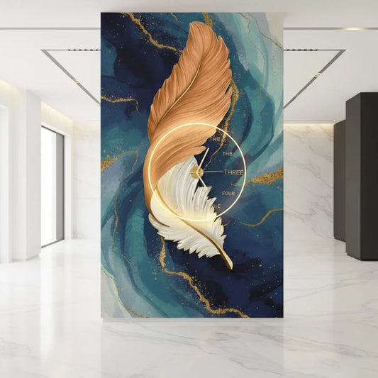 Feather Glow LED Wall Clock Caramel Gold & Ivory Elegance