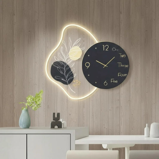 Abstract Glow LED Wall Clock Black, Gold & Cream Fusion